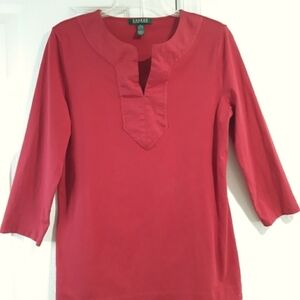 Lauren Ralph Lauren 100% Cotton Red 3/4 Sleeve Top Size Large